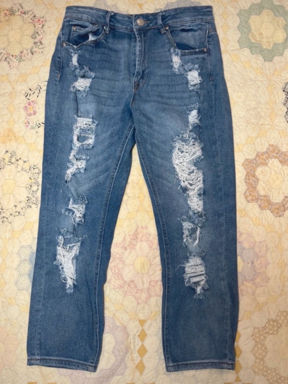 Almost Famous Distressed Medium Blue Boyfriend Jeans